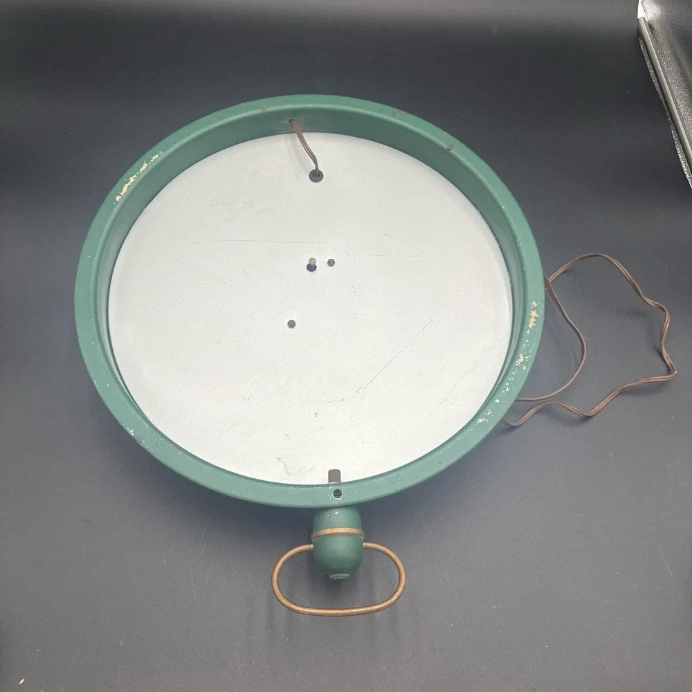 Vintage Metal Green & Gold Painted Electric Wall Clock Art Deco Cottage Core